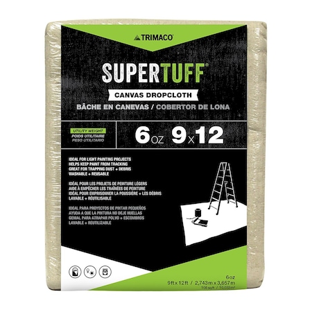 Trimaco 9' x 12' SuperTuff Canvas Drop Cloth, 6-Ounce Utility 56701